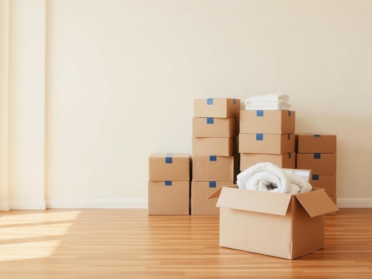 Neatly packed moving boxes in a bright room